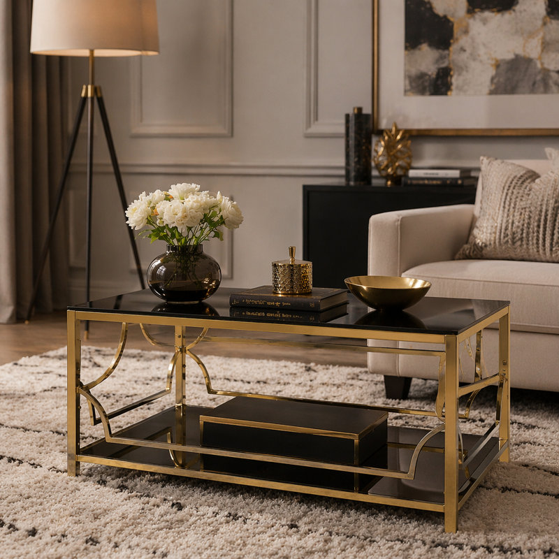 Square Glass Metal Frame Coffee Table