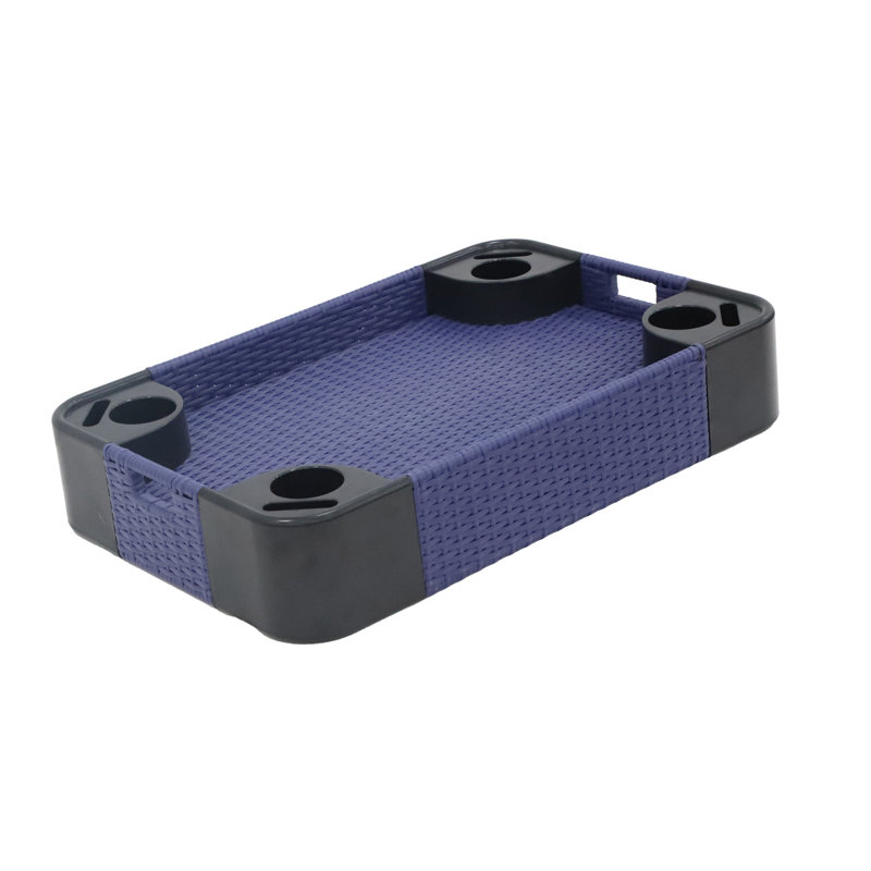 Square Rattan Floating Serving Tray Floating Drink Tray or Decorative Tray, Blue, 35.43"W x 23.62"D x 6.49"H, Rectangle