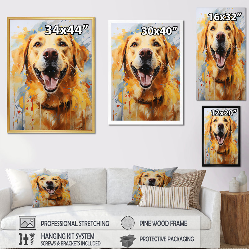 «Dog Labrador Dreams I», reproduction sur toile, Cadre naturel flottant, H 32 po x l 24 po x P 1 po