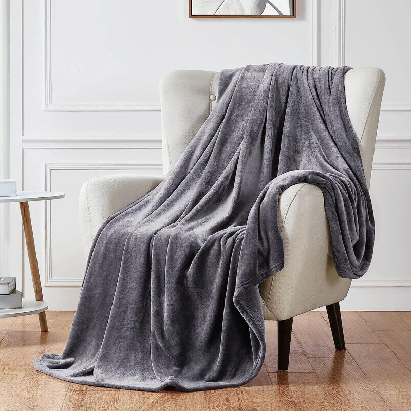 Amett Flannel Fleece Blanket, Charcoal, W130 x L150cm