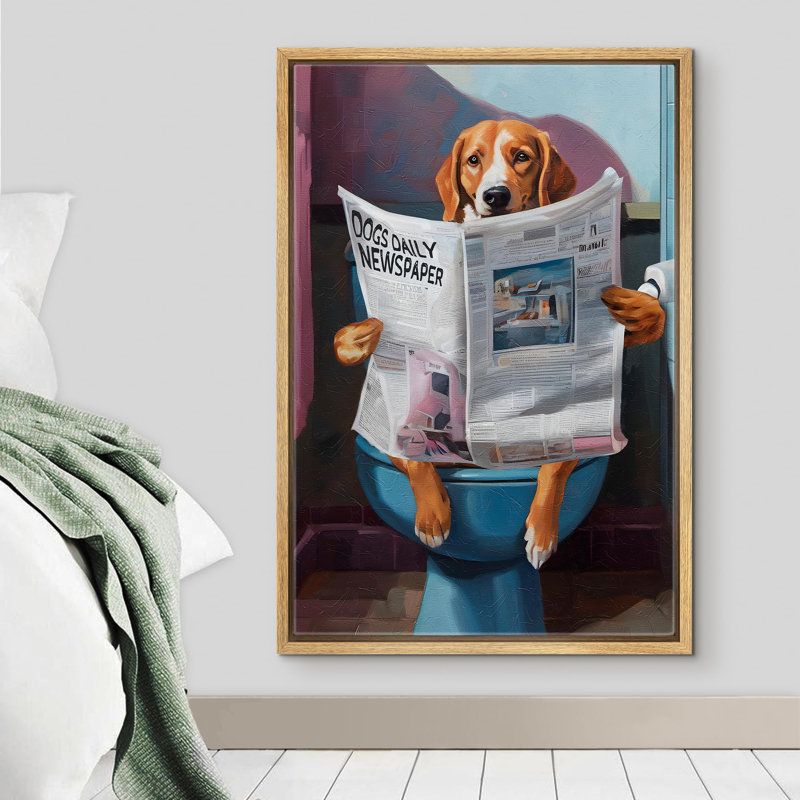 "Humour chien lisant un journal sur une toilette fantaisiste, décoration murale de salle de bain amusante" sur, Naturel