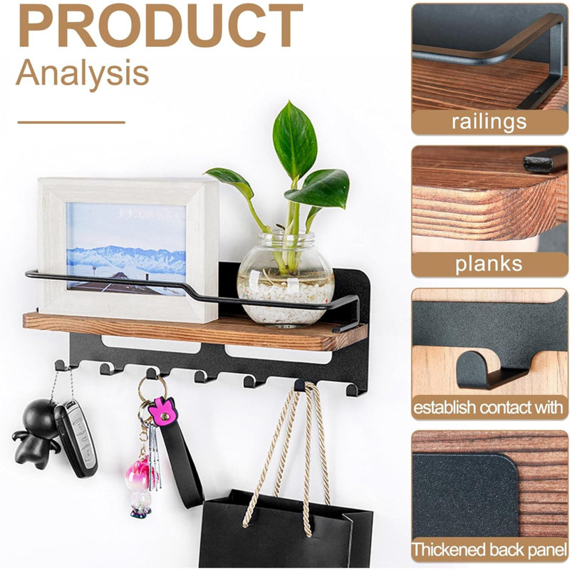 Wood Wall Organizer, Black/Brown