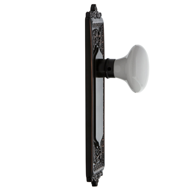 Egg & Dart Plate with White Porcelain Door Knob, Timeless Bronze