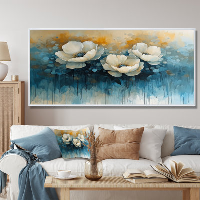 Grandes pivoines blanches et bleues - pivoines, art mural