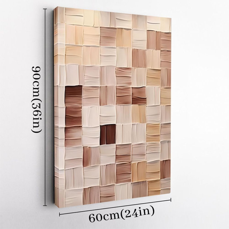 Art mural sur toile encadré en 2 dimensions, motif géométrique abstrait, patchwork carré aux tons chauds, impression sur toile de style minimaliste moderne, impression sur toile, cadeau idéal, prêt à accrocher