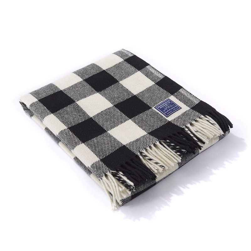 Buffalo Check Wool Throw Blanket, White/Black/Gray