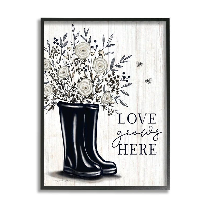 «Love Grows Here» blanc, H 16 po x l 16 po x P 1,5 po, Giclée encadrée noir minuit