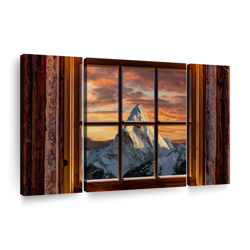 «Window to Himalayas», ensemble de 3 reproductions sur toiles par Paradise Art Collectives, H 18 po x l 39 po