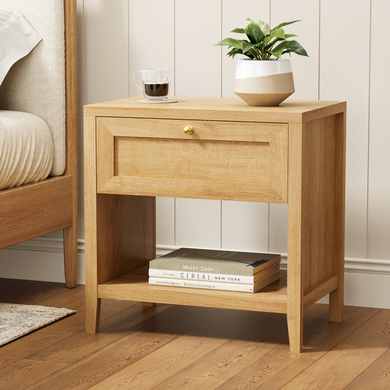Farmhouse Night Stand With Storage Drawer, Oak, Individual