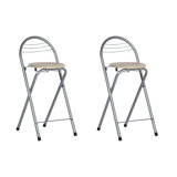 Modern Folding Bar Stools, Compact Kitchen Foldable Bar Stools With Backrest (Silver)