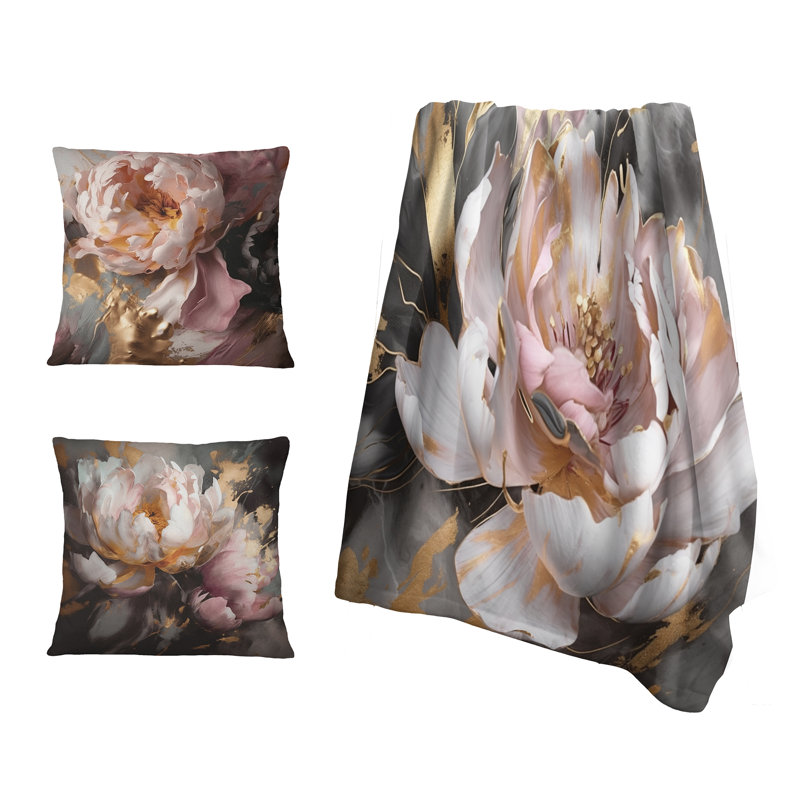 Jeté Marble Pink Gold Peony Flower IV - Abstract Marble, Blanket only (1 piece)