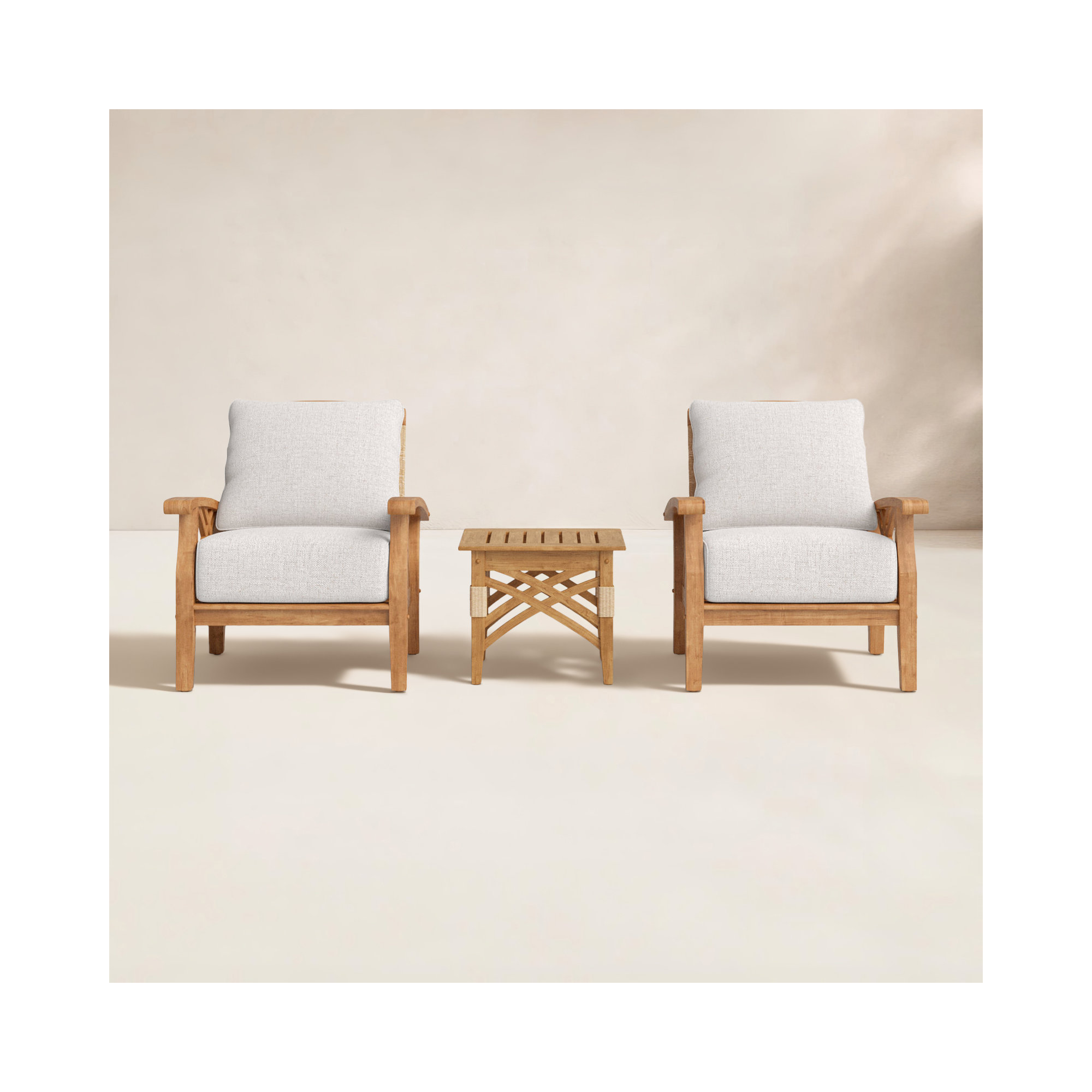 Cotesfield Teak Outdoor Seating Group, Tan Performance Basketweave