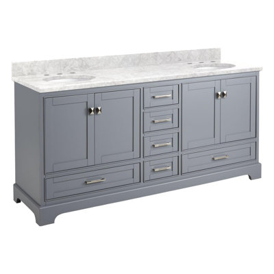 Quen 72"" Freestanding Double Basin Vanity Set with Cabinet, Vanity Top, and Oval Undermount Sinks -  Signature Hardware, 480754