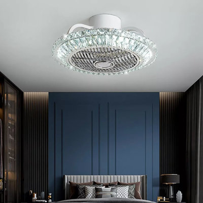 Crystal Bladeless Ceiling Fan Light,Ceiling Fan with Lights Remote Control,Low Profile Ceiling Fan