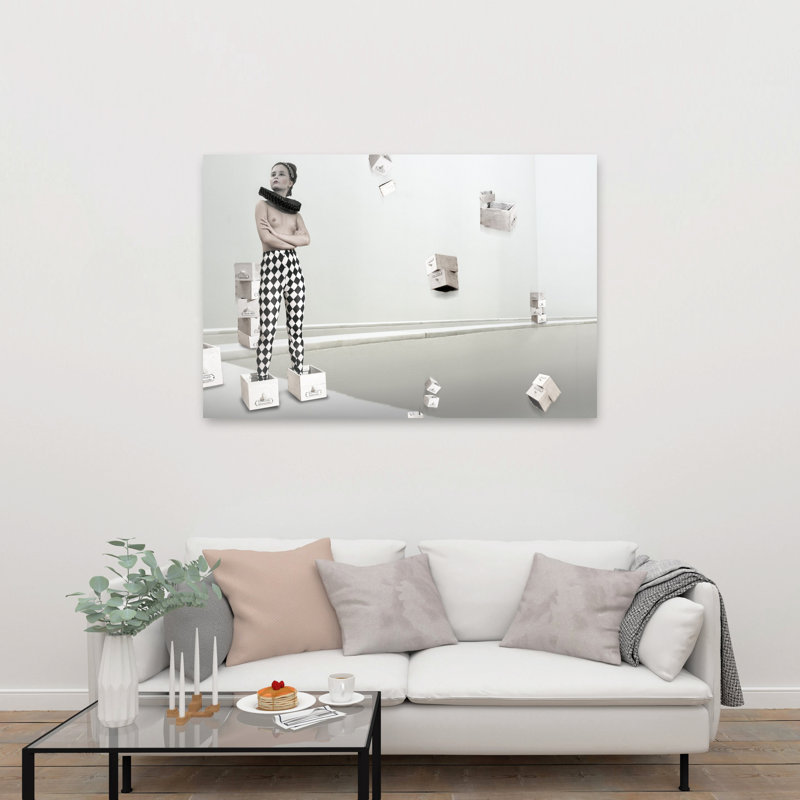 Pensive Harlequin Figure Dramatic Minimalist Modern Portrait Wall Art Print 1 Piece Wrapped Canvas Wall Art