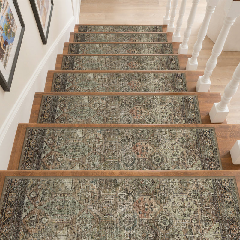 Tapis d'escalier antidérapants pour l'intérieur, Sauge / vert, 15