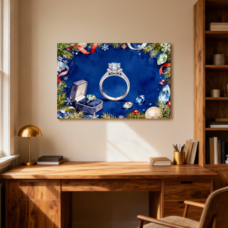 Anneau de Noël de Noël, bijoux, fond bleu, pin, flocons de neige, gemmes, H 28 po x l 40 po