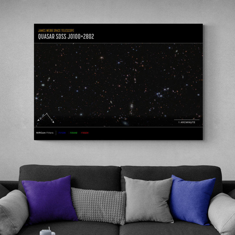NASA James Webb Telescope - Quasar J0100+2802 Compass - Print on Canvas, 31cm H x 41cm W x 4cm D