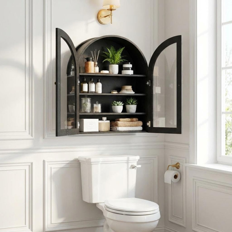 Solid Wood Oval Accent Cabinet, Black