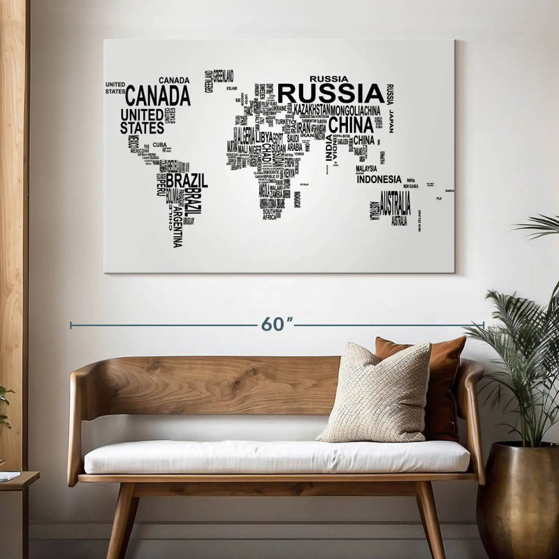 Aliaz Text World Map, 34" H x 51" W