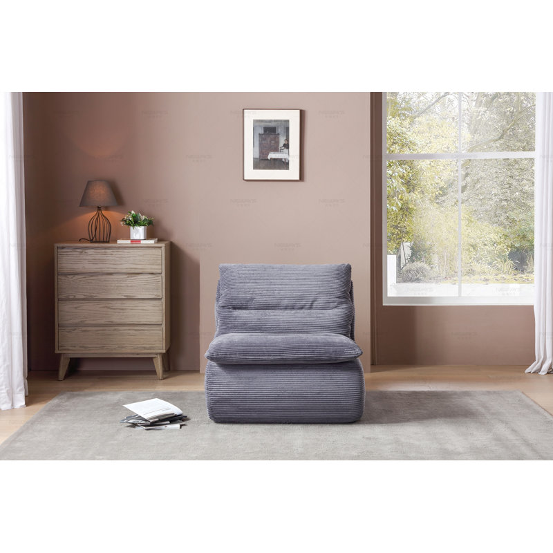 Fauteuil d'appoint rembourré en velours côtelé avec dossier moelleux Demagu, Velours côtelé gris