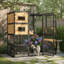 Grande maison pour chat en bois multi-chats, avec boîtes de repos, plateforme, toit et porte imperméables, belle et pratique palette de couleurs noire et jaune.