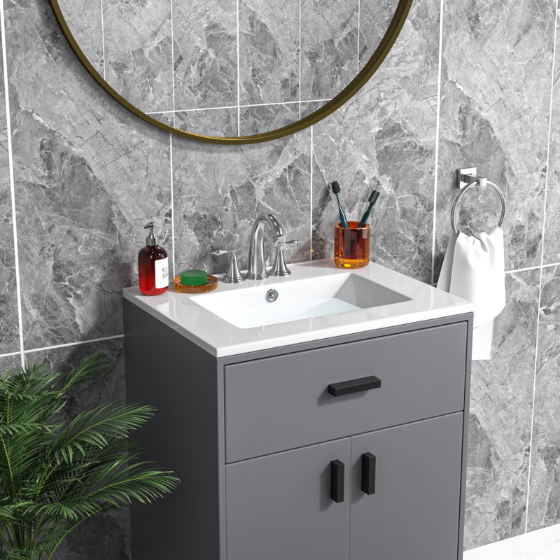 Ultra Modern White Ceramic Vanity Sink Top with 8" Faucet Drillings