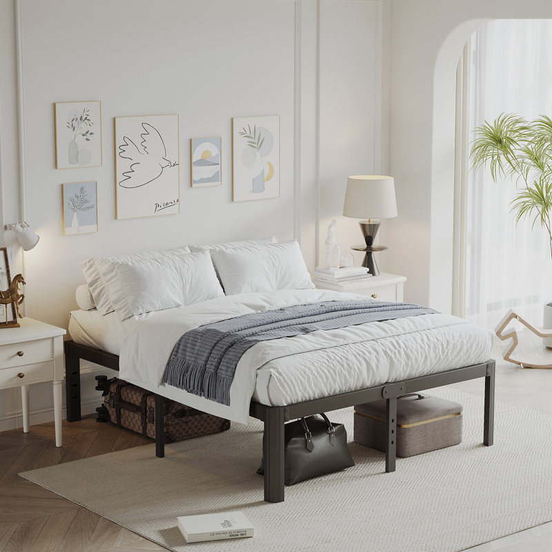 Tykesha 12" Heavy Duty Bed Frame No Box Spring Needed, Metal Platform Bed Frame with Round Corners, Queen