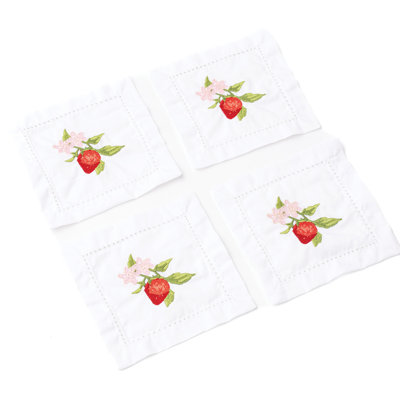 Botanical Berry Embroidered Cocktail Napkin Set