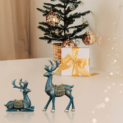 A Pendant 2pcs Resin Deer Sculptures, Reindeer Decorations Indoor, Elegant Christmas Deer Statue Home Decor Accents, For Living Room, Bedroom Office And Shelf
