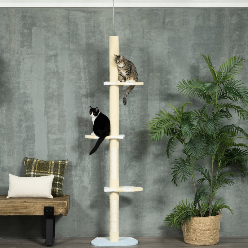 Tour pour chat, du sol au plafond, plateformes réglables de 87 à 103 pouces, poteaux à griffer, jaune pour chats d'intérieur 4 hauts perchés