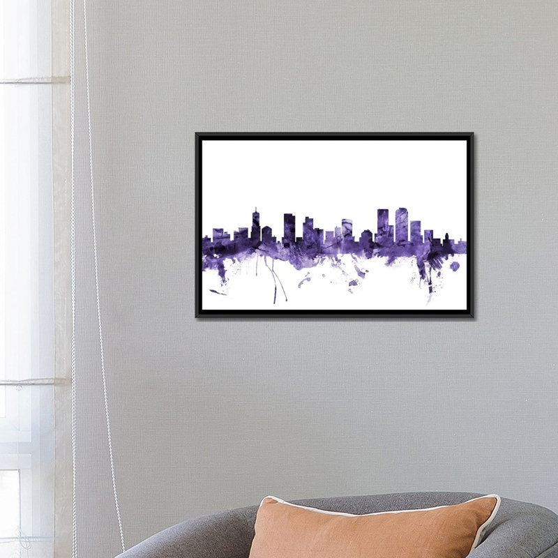 " Denver, Colorado Skyline " by Michael Tompsett, 18" H x 26" W x 1.5" D, Black Framed Canvas, No Mat