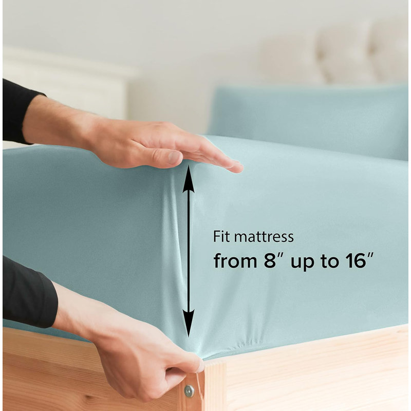 Light Blue Queen Cotton Deep Pocket Fitted Sheet Set