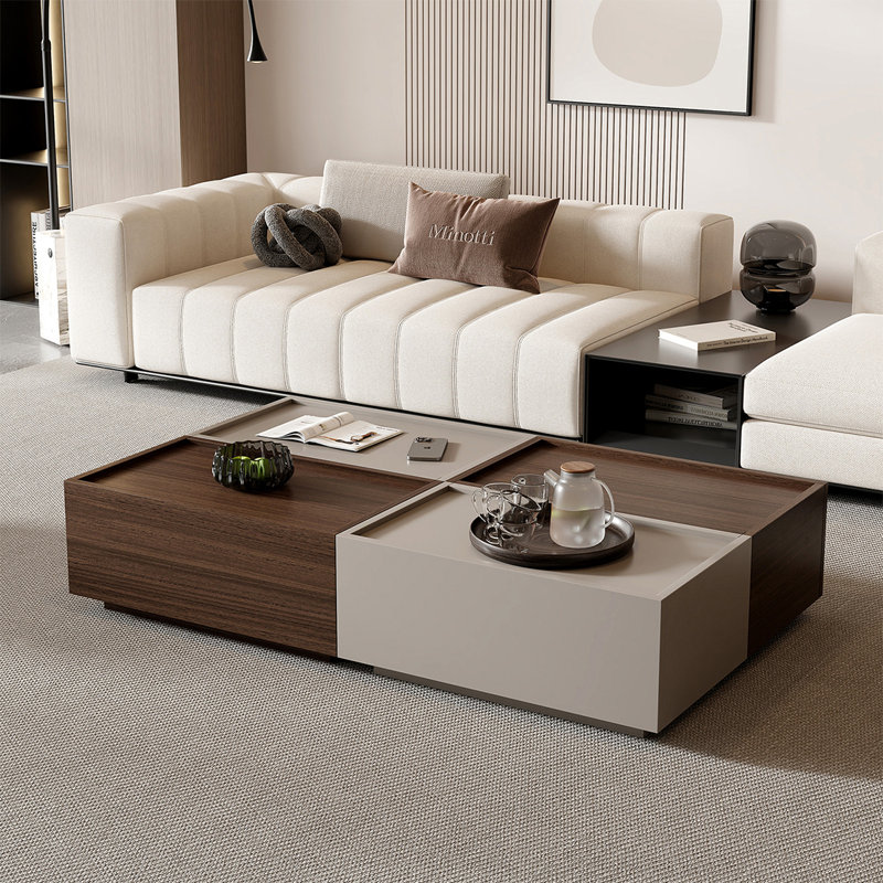 Table basse rectangulaire Creative, Kaki / noyer foncé, H 11 po x L 51,2 po x l 27,6 po