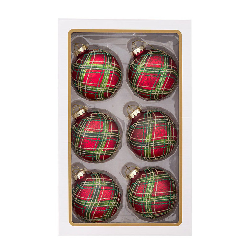 Ensemble d'ornements en forme de boule à rayures rouges et vertes 80mm Kurt Adler, 6 pièces