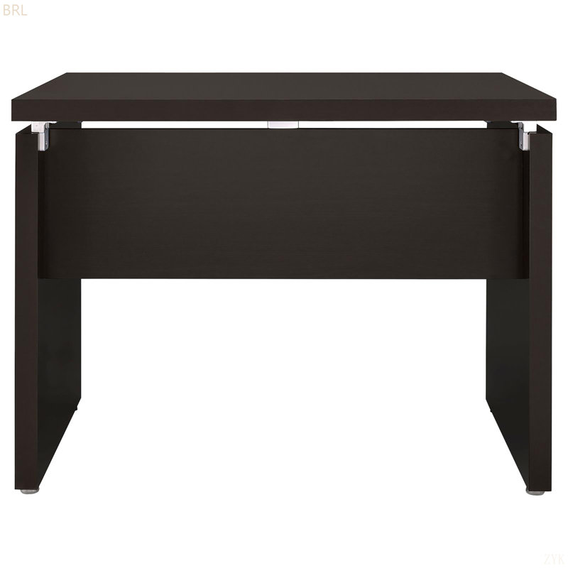 Bureau moderne brun foncé avec structure robuste et surface de travail spacieuse