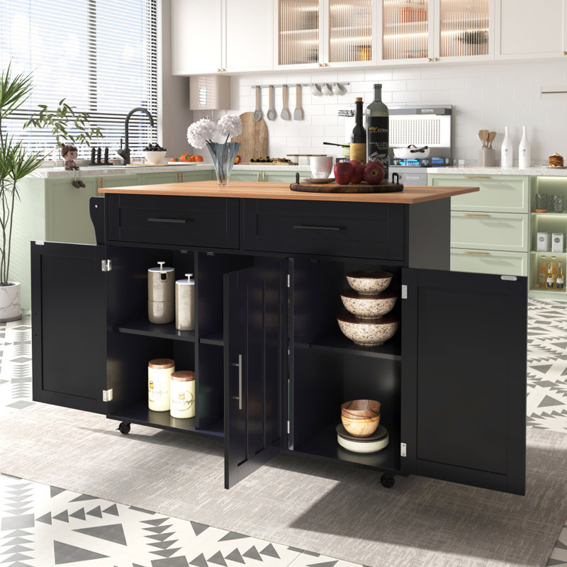 120 cm W Kitchen Island with Top, Black