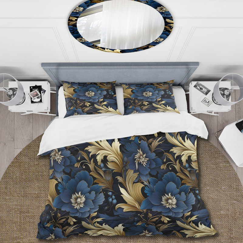 Mystical Blue Damask Mirage - Ensemble de housse de couette damassé - Microfibre de polyester