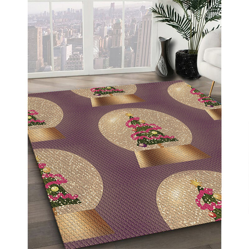 Tapis 100% à motifs lavables à la machine 2989 Pat3095-BRN, Carré 5 pi