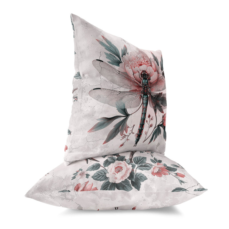 Coussin Dragonfly Symphony, H 20 po x l 20 po, Vert/rose