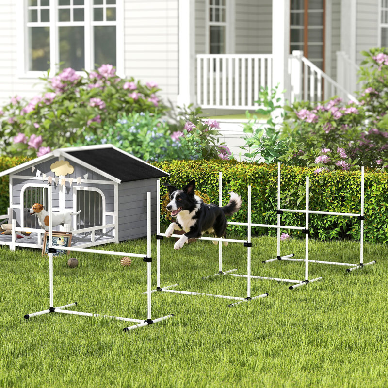 Ensemble d'exercice pour chien avec barre de saut réglable, Blanc, H 37,4 po x l 37,4 po x P 25,6 po