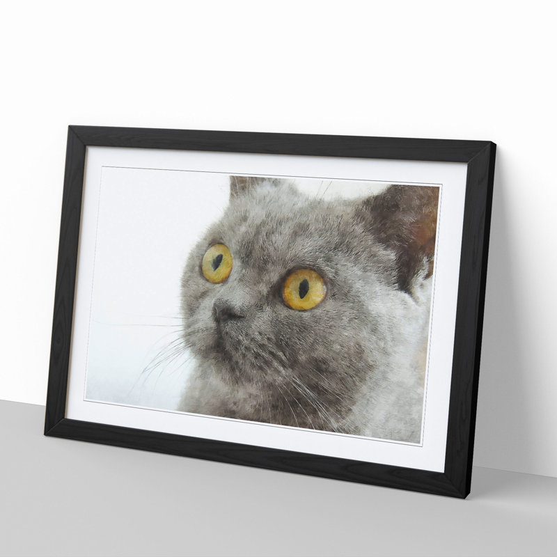 British Shorthair Cat Vol.5 - Picture Frame Painting, 36cm H x 48cm W x 2cm D, Black