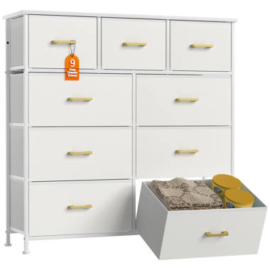 Nyima Dresser for Bedroom with 10 Drawers, Tall White Dresser Organizer with Wood Top & Leather Front Mercer41