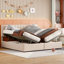 Lit tapissier hydraulique à très grand lit avec revêtement beige et grand rangement
