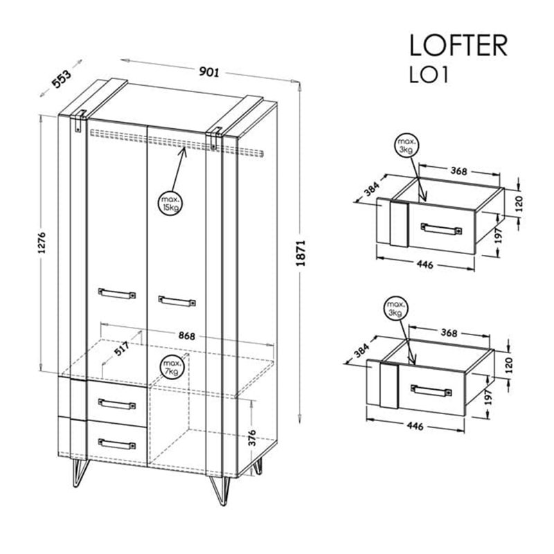 Rockwell 2 Door Manufactured Wood Wardrobe