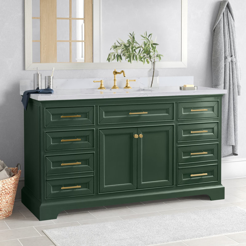 Ensemble de meuble-lavabo simple Currahee, Conifère / or brossé