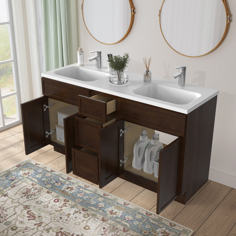 Base de meuble-lavabo double 60 po seulement, Brun