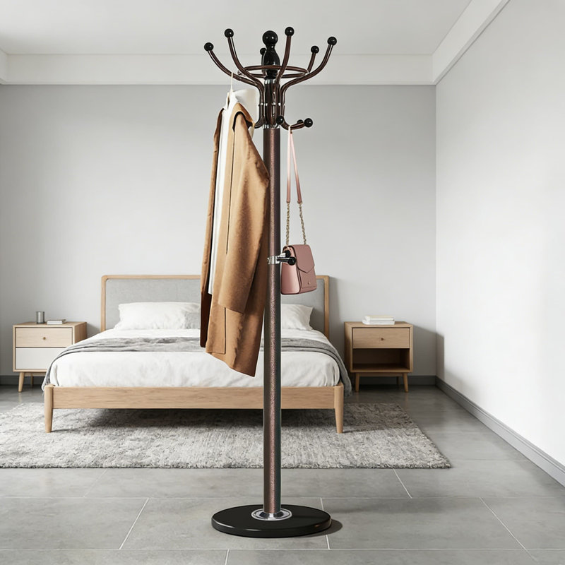 Kertnic Freestanding Coat Rack With 16 Hooks And Marble Base - Heavy Duty Metal Hall Tree Stand For Entryway, Hats, Coats, And Bags - Modern Hanger Organizer For Home, Office, Or Dorm