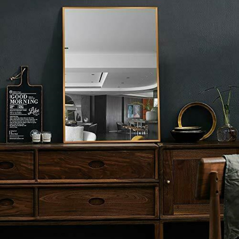 Raul Stainless Steel Rectangle Mirror, Rose Gold