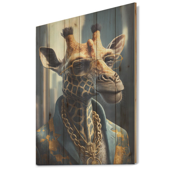 Trinx Ignasi Ignasi Giraffe Ganster On Wood Print | Wayfair